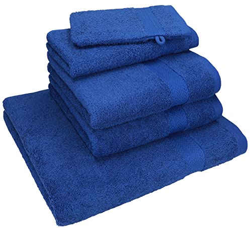 Betz 5-TLG. Handtuch - Set Nice Pack 100% Baumwolle 1 Duschtuch 2 Handtücher 1 Gästetuch 1 Waschhandschuh Farbe Royalblau