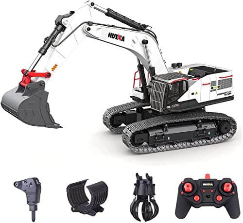 s-idee® S1594 + 3 Aufsätze Ferngesteuerter Kettenbagger 1594 mit voller Funktion, Bagger mit Fernsteuerung und Metallschaufel ferngesteuert mit Akku und Ladegerät Huina 1594