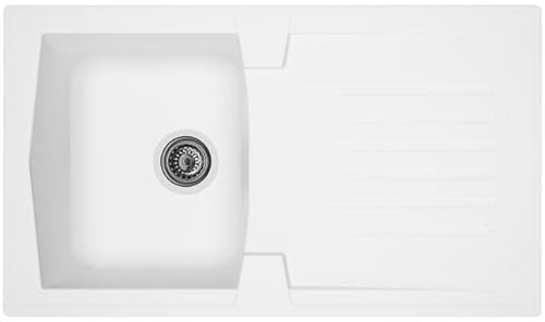 Liquida AR10WH 1.0 Bowl Composite Reversible Inset White Kitchen Sink with Waste