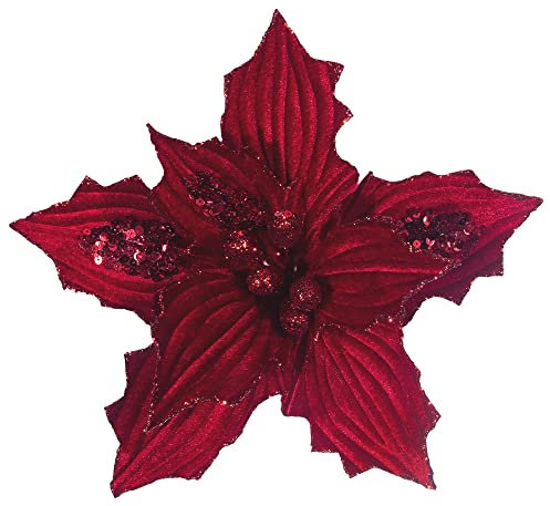 KI Store 6 pizzi grandi stelle di natale rosso in velluto con gambo fiori stella artificiali di natale per albero di natale fai da te decorazioni fiori natalizi addobbi natalizi