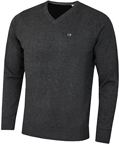 Calvin Klein Herren V-Ausschnitt Soft Cotton Pullover - Charcoal - L