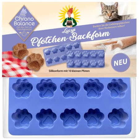 ChronoBalance® Silikon Backmatte wiederverwendbar, BPA frei, 10-Pfoten für Hundekekse und Hundeleckerlies zum Selbermachen in Pfotenform, auch für Pralinen- und Eiswürfel (10 Pfoten, Blau)