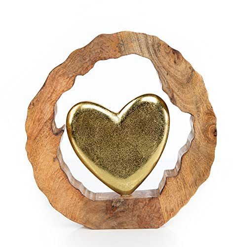 Logbuch-Verlag Deko Herz Gold zum Hinstellen aus Metall Holz Geschenk zum Jahrestag Valentinstag Geburtstag Hochzeit 29 cm