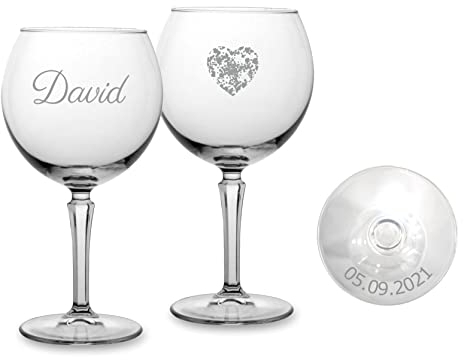 MASTERLASER3.0 Verre à cocktail gravé en verre Gin Tonic personnalisé personnalisable avec nom, initiales, date et différents caractères. Idée cadeau (1 pièce)
