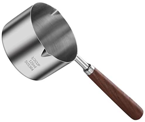 Healeved Kochtopf Mit Ausgießer Edelstahl Antihaft-Kochtopf Topf Küche Kochpfannen Öltopf Butterwärmer Mit Holzgriff Milchtopf Für Die Hausküche Nudel 125Ml