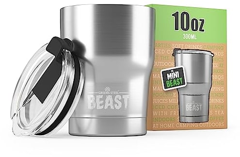 Beast Thermobecher 300 ml (10 oz) - Silber I Mehrweg Thermo Kaffeebecher To Go I Doppelwandiger Trinkbecher aus Edelstahl I Perfekt für Kaffee oder Eiskaffee I BPA-frei