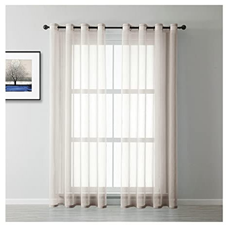Homxi Voile Gardinen Vorhang 2er Set 2 x 137Wx214L cm,Vorhänge Wohnzimmer Tüll Rosa Grau Einfarbig Vorhang Ösenringe