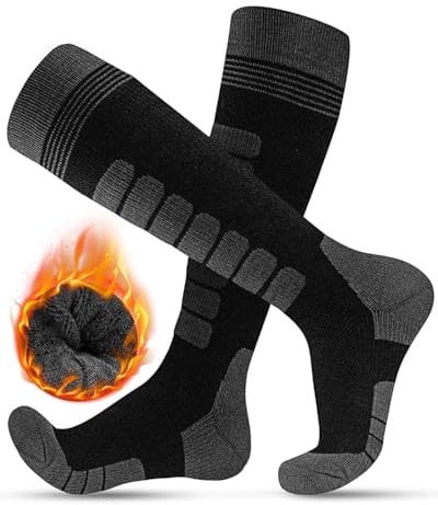 FORVEVO Ski Socks for Men 9-12，Merino Wool Black Thermal Socks High Performance Cushioned for Winter,Snowboarding,Hiking 2 Pairs