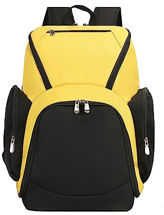 FANDARE Basketball Rucksack Fußballtasche Schulrucksack Turnbeutel Daypack Schulrucksack Schulranzen für Volleyball, Basketball, Stadion und Strand Sportbeutel Schwarz Gelb