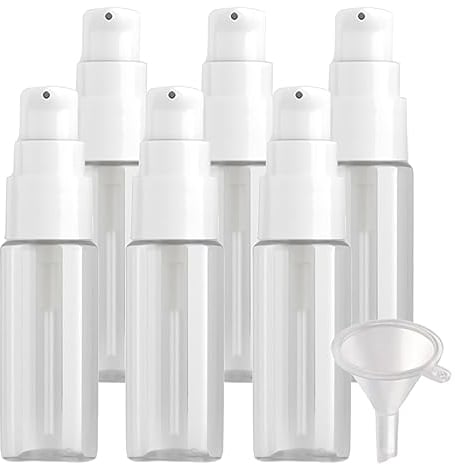 ZEOABSY 6 Pièce 20ml Transparent Flacon de lotion vide Avec pompe blanc, 20 ml Réutilisables Flacon pompe à lotion Récipient cosmétique, bouteille de lotion, bouteille de crème, Pour Skincare, voyage