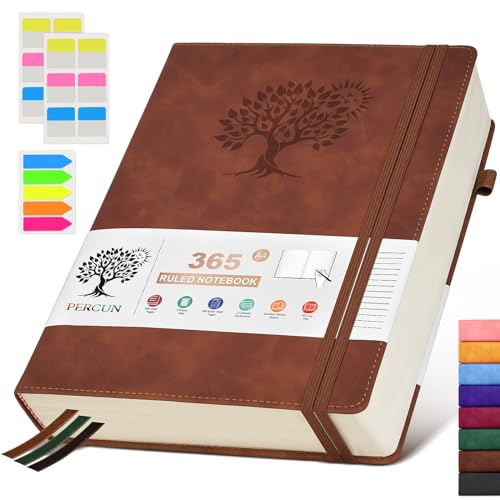 A4 Lined Journal Notebook - 365 Page Large Leather Journals for Writing Women & Men,Hardcover Notebook with 100Gsm Thick Pages,Daily Diary for Travel,Work,School,Note Taking,College Ruled (8.5 x