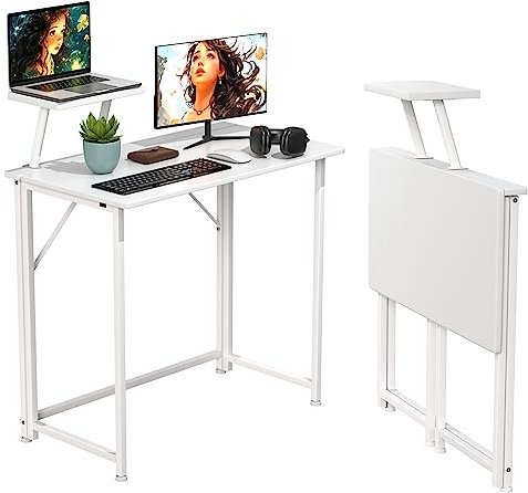 PIPIPOXER Table d'ordinateur pliant avec support de moniteur pour la chambre à coucher, le canapé, le bureau à domicile Blanc 80x45x74cm
