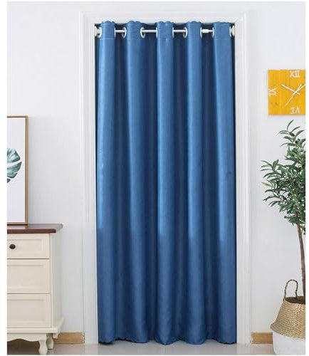 Odot Couleur Unie Rideau de Porte Interieur Occultant, Rideaux de Porte à Oeillets Rideau Isolation Thermique Anti Froid Anti Bruit pour Décoration Chambre Fenetre Maison (120x200cm,Bleu Marine)