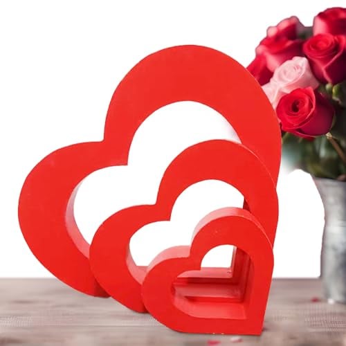 Love Ornamenti - Decorazione in Legno per San Valentino, Romantico Ornamento a Forma di Cuore da Appoggiare in Verticale per la Casa e Oggetti di Scena