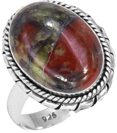 Jeweloporium Mehrfarbiger Drachenblut-Jaspis-Silberring, Größe 65 (20,7), 925er Sterlingsilberring für Damen, natürlicher, klobiger, ovaler Edelstein, handgefertigter Schmuck