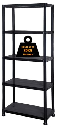 DENNY 5 Tier - Plastic Shelving Unit | Garage Shelving Units | Storage Shelves | Shelving Units for Storage | Plastic Racking | Racking Shelving Unit Warehouse, Garage, Shed, and Workshop