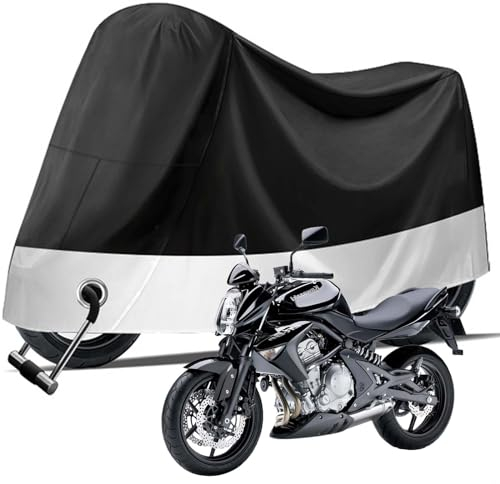 Motorbike Cover, Waterproof Outdoor Motorcycle Cover All Season Protection 230*90*125CM, 190T Polyester with Lock Holes Motorcycle Dustproof Cover, Rain Cover Anti Scratch Dust, for All Motorcycles