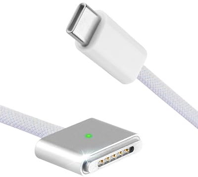 Apitiong USB C auf Mag-Safe 3 Kabel, 140W PD Schnellladen Typ C auf Mag Safe 3 Ladekabel für Magnetic 3 140/100/65 W PD-Schnelllade-PVC-Kabel für i-OS-Tablet(6.6ft)(Weiß)
