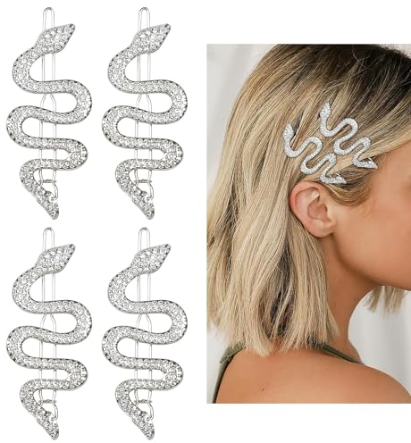 4 Stück Schlangen Haarnadeln Silber Strass Haarnadel Clips Legierung Vintage Haarspangen,Kopfschmuck Glitzer Schlangen Haarklemmen, Haarschmuck Accessoires für Frauen und Mädchen