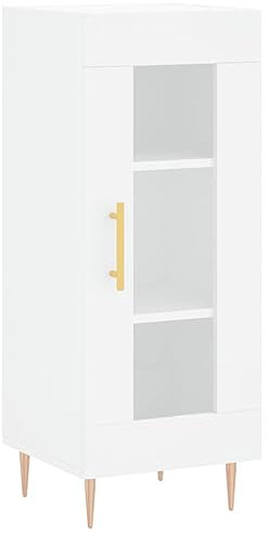 Homvdxl Low Sideboard with Glass Door, Narrow & Slim Bookcase Display Unit, 34.5x34x90 cm Buffet Storage Cabinet for Living Room, Bedroom, Office, Modern (White)