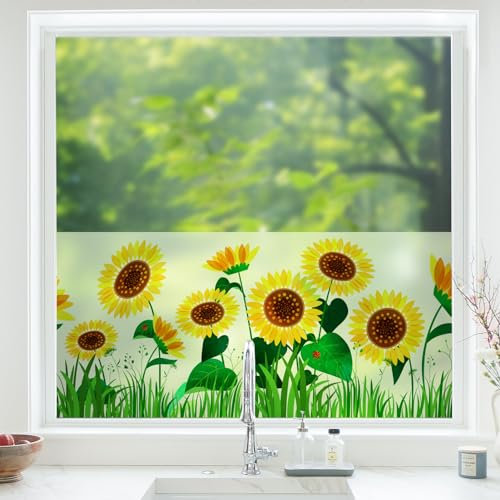 dktie Fensterfolie Blickdicht Sichtschutzfolie Fenster Milchglasfolie Bunte Pflanzen Statisch Haftend Anti-UV Kein Kleber Wiederverwendbar Geeignet für Wohnzimmer, Schlafzimmer (03, 44.5x200cm)