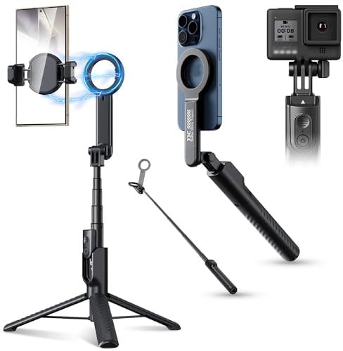 40.9 Magnetic Selfie Stick Phone Tripod, Extendable Cell Phone Tripod Stand with Detachable Wireless Remote & Phone Clip Compatible with MagSafe for iPhone 15 14 13 Pro Max Plus Gopro & All Phones