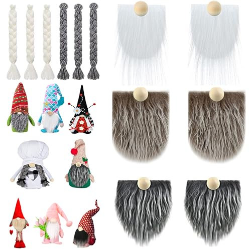 OHYER 18 Stück Wichtel Bart Holzkugel Holzperlen und Zwerg Zöpfe Wichtel-Bart Weihnachten Vorgeschnittener Unfertige Holzkugeln Wichtel-Bart Für Weihnachten Cosplay Partyzubehör Basteln Nähen