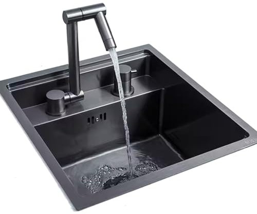 Fregadero De Cocina Pequeño Grifo Plegable Fregadero Oculto Negro Con Tapa Fregadero Pequeño Para Balcón Fregadero Para Vehículos Recreativos Fregadero Para Exteriores Accesorios Completos(32x39x22.5c