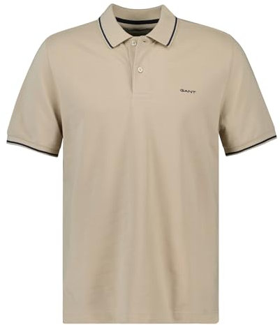 Gant Herren Poloshirt - Tipping Pique Rugger, Kurzarm, Knopfleiste, Logo, Uni Beige (Dry Sand) L