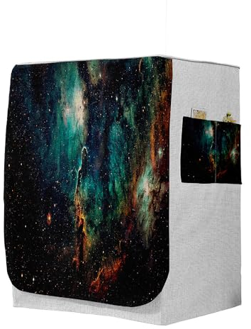 Highdi 3D Funda de Lavadora Cubierta, Secadoras de Carga Frontal Protector Exterior Cubierta a Prueba de Polvo (Capacidad M 8~10kg,Universo 6)