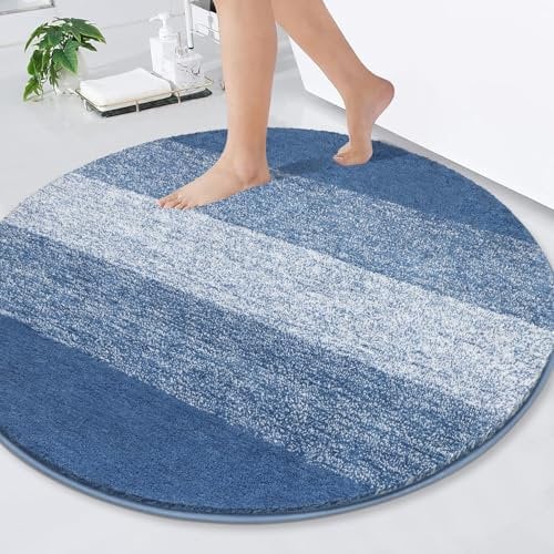 Enyhom Tapis de Bain Rond de 120 cm, Tapis Salle de Bain Antidérapant Extra Epais Absorbant l'eau Tapis de Douche Lavable en Machine pour Baignoire, Douche, Entrée, Bleu
