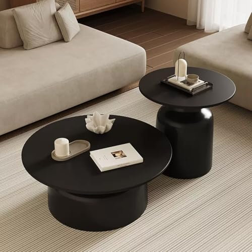 XMLYSMYS Runder Couchtisch, Wohnzimmertisch 2er-Set, Moderner Couchtisch fürs Wohnzimmer, Teetisch, Sofa-Beistelltisch für Wohnzimmer und Schlafzimmer(Black)