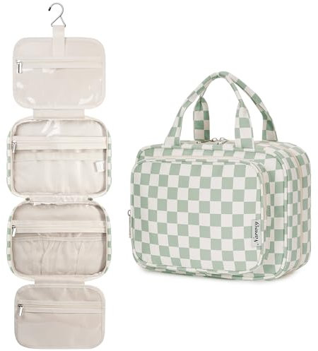 Kulturtasche Damen Kulturbeutel zum Aufhängen Waschtasche Gross Kosmetiktasche Groß Waschbeutel Kosmetik-Organizer für Damen Mädchen (Gitter Mintgrün)