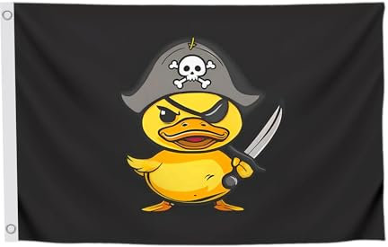 3x5 Feet Pirate Rubber Duck Polyester Flag with Two Brass Grommets - Outside Garden Yard Banner Viking Flag Outdoor Single Sided - Funny College Banners Dorm Decorations for Teen Boys Girls Men