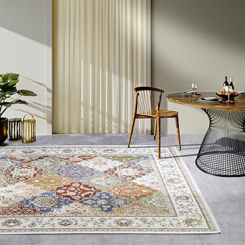 Villeroy & Boch Pierre In- & Outdoor Teppich Orientalisch - Orient Flachgewebe, Orientalisches Design Klassisch, ÖKO-TEX Wetterfest & UV-beständig für Balkon, Terrasse, Garten – Creme Bunt, 160x235cm