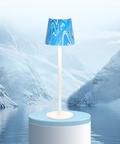 Faithorse Rechargeable Table Lamp, Cordless Table Lamp 5200mAh Battery Operated with 3-Color Modes Dimmable Touch Control Rechargeable Night Light IP54 Waterproof (Blue White)