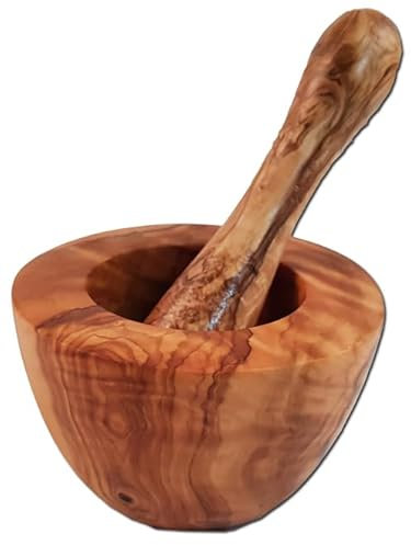 Mortero de madera de olivo grande, diámetro aprox. 12 cm