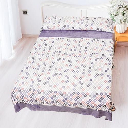 Etrexonline Juego de Sábanas 3 Piezas Coralina Térmica para Invierno - Incluye Sábana Bajera Ajustable, Encimera y Funda de Almohada - Tacto Suave y Cálido - Diamantes Lila, Cama 150cm