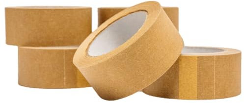 LADIJET Cinta Adhesiva de Papel Kraft Reciclable Ecológica 50mm x 50m – Marrón, Ideal para Embalaje, Paquetes, Cajas de Cartón, Manualidades y Pintura (Cinta Kraft) (12 Rollos, 50 mm X 50 mts - KRAFT)
