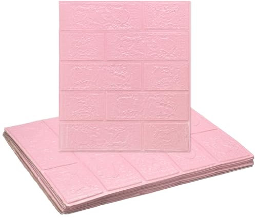 sourcing map Wandpaneele mit 3D-Ziegeleffekt, 4,5 m², zum Abziehen und Aufkleben, Ziegelstein-Wandfliesen, 35,1 x 38,6 cm, wasserdicht, Ziegel-Design, Tapetenrückwand, Rosa, 10 Stück