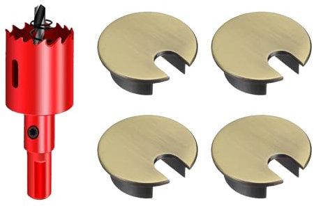DuDuZui Lot de 4 œillets de Bureau, 35mm Bronze Passe-câble de Bureau Passe-câble de Bureau, Solution Idéale pour Le Bureau et la Maison Câble de Table, avec Scie Cloche