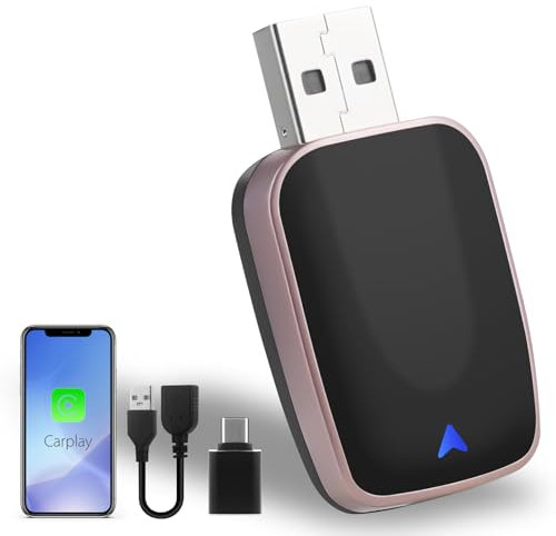 Adaptador Carplay inalambrico Convierte Car Play con Cable a inalámbrico para Coches con carplay & Phone iOS 12+ Plug-and-Play Stick inalámbrico (Oro)