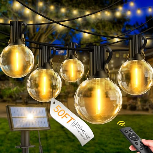 FGRYB Guirlande Lumineuse Exterieure Solaire LED - 15M Guirlande Solaire Exterieur Lumiere avec Télécommande 25 + 1 Ampoules 7 Modes IP44 Étanche pour Jardin Terrasse Balcon Mariage Décoration