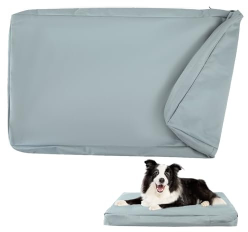 DUJUIKE 100% Wasserdichter Ersatzbezug für Hundebett, Ersatzbezug für Hundeunterlage, Waschbarer, Abnehmbarer Hundematratzenbezug, Hundematratzeneinlage mit Reißverschluss(Grau,M(92 x 59 x 10cm))