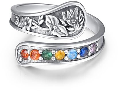 KINGWHYTE 7 Chakra Ring 925 Sterling Silber Chakran Ringe Heilschmuck Geburtstagsgeschenke für Frauen Mom Yoga Liebhaber