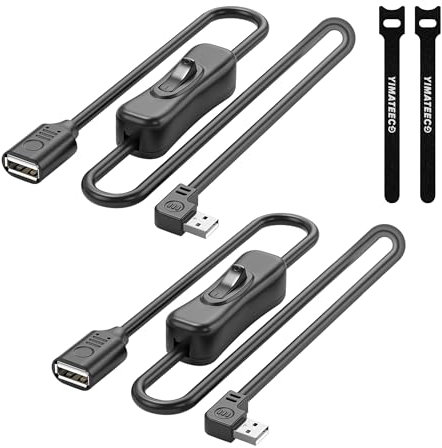 USB 3.0 Verlängerungskabel mit Schalter, 90 Grad Winkelstecker USB 3.0 Kurz Verlängerung mit Ein-/Aus Schalter Kabel Stecker auf Buchse SuperSpeed 5 Gbps für USB-Lüfter, PC Laptop (Links, 2Stü)