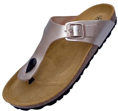 GONKOS®, Sandali Infradito Uomo Donna in Pelle, Vera Pelle, Sughero Naturale, Infradito Donna Estive Ciabatte Donne Uomo, qualità Made in Spain, Colore Rosa Metallizzato 38