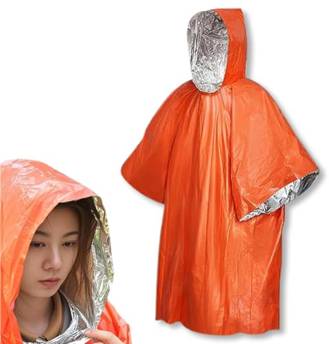 OUDQFCJ Notfall Survival Poncho mit Thermo Mylar Folienbeschichtung und Decke für Wärmehaltung Regenschutz. Wendbar mit Kapuze