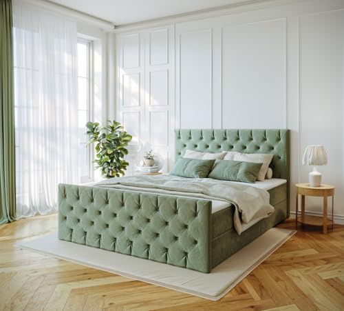 Imebel Boxspringbett 200x200 mit Bettkasten - Bett mit Matratze H3 und 2 Bettkästen - Schlafzimmerbett mit Topper - Bequemes und Elegantes Doppelbett für das Schlafzimmer