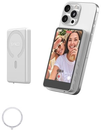 SYNCO XView M4 Selfie Monitor Screen - P2P Direct Connection Ultra-Low Latency Selfie Back Camera Monitor iPhone, with Magnetizing Sheet, 3-Hour Battery Life, Compatible with iOS and Android (White)